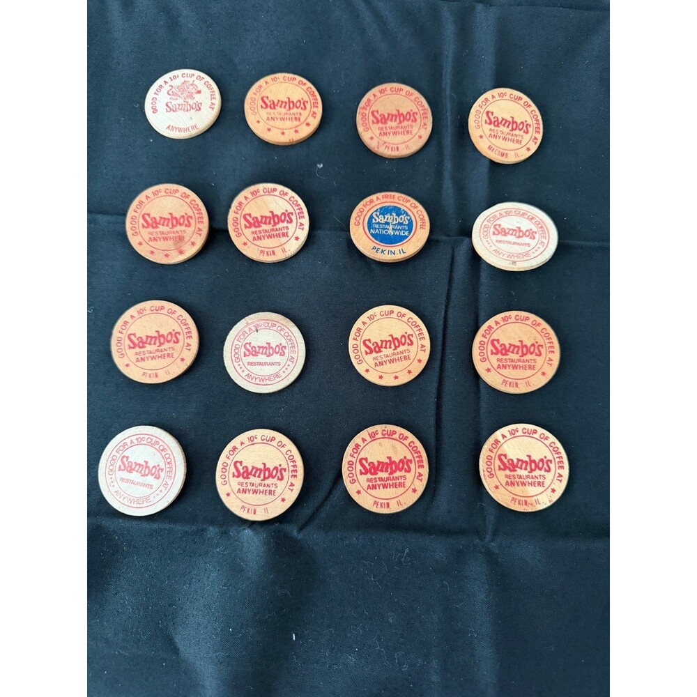 16 Original SAMBO's Wooden Nickels Mint Condition 10 Cent Coffee Token